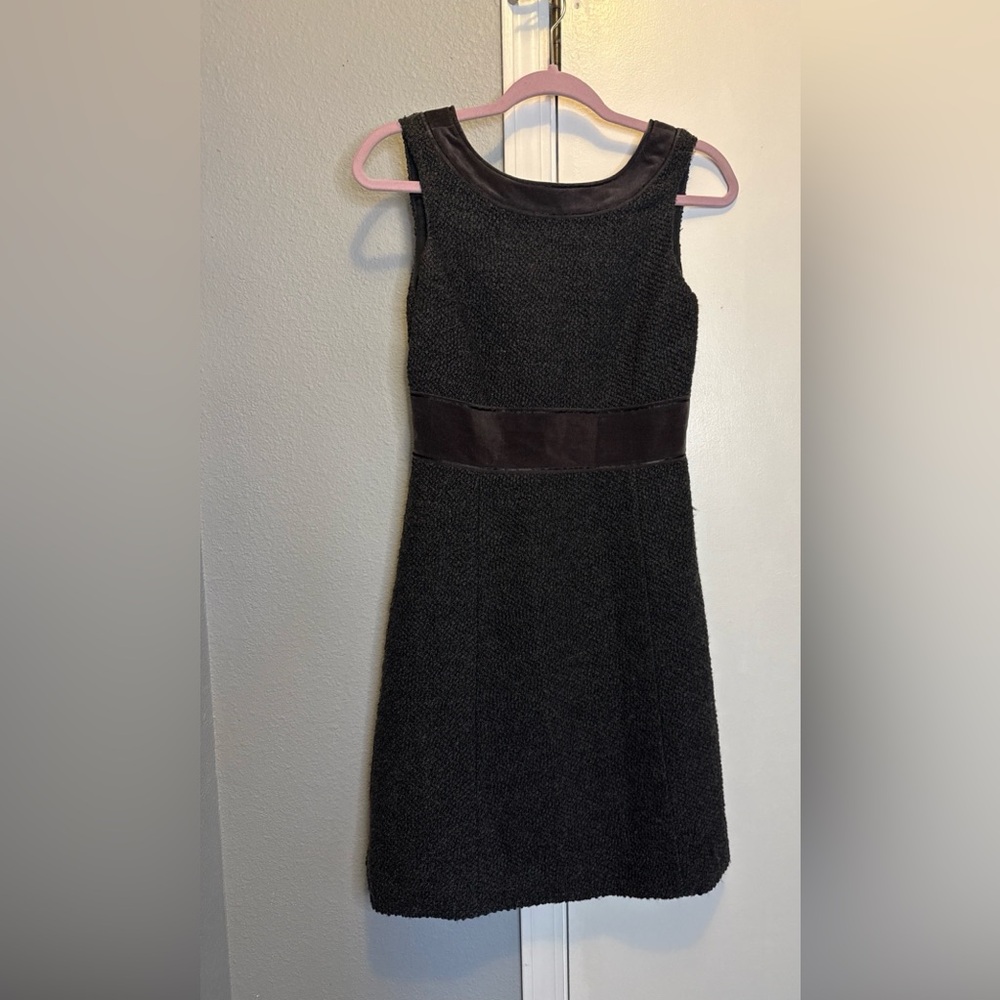Tory Burch Wool Blend Dress charcoal, gray velvet waistband Sleeveless Size 2